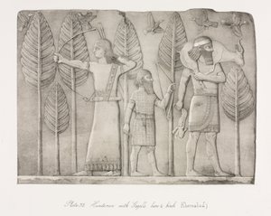 Monumenter fra Ninevah: Planche 32, Jægere med gazelle, hare og fugle (Khorsabad) af Austen Henry Layard