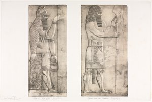 Monumenter af Ninevah: Plade 6, fiskeguden Nimroud, figur nær en indgang til Kouyunjik, 1853. af Austen Henry Layard
