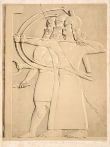 To bueskytter og en skjoldbærer, fra Monuments of Nineveh, pub. 1849