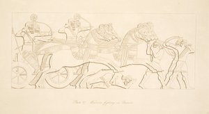Krigere, der kæmper i Chariots, fra Monuments of Nineveh, pub. 1849 af Austen Henry Layard