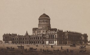 Melbourne, Australien: Nye retsbygninger (litho) af Australian School