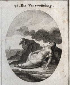 Allegory of Desperation skildrer en dolk i brystet og en gren af cypers i hånden (træ, der engang prydede gravene). Breeze compas er emblemet på tankeforstyrrelsen. Gravering i "" Iconologie oder Ideen aus dem Gebiete der Leidenschaft af Austrian School