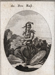 Allegori om had. Hendes korselet er toppet med jernspidser, hendes hjelm omgiver med en aspie, og hun holder et bassin, hvorpå der er et hjerte, som hun drysser med fiel. Dens egenskab er et skjold, hvorpå der er afbildet en rørplante og en bregne, som beg af Austrian School