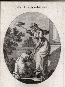 Allegori om aflad. Hun troppede under sine fødder bundterne og øksen, som liktorerne bar blandt romerne. Hun holder en hævet frakke og rækker sin hånd til en slave, der lægger sine fødder ned. Gravering i "" Iconologie oder Ideen aus dem Gebiete der Le af Austrian School