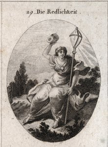 Allegori om den loyale (eller oprigtige), der kaster en maske, der er egenskaben ved finte og løgn. Dens emblem er et kristent lanternesymbol på lynet. Et hjerte er tegnet på hans bryst. Gravering i "" Iconologie oder Ideen aus dem Gebiete der Leidenschaft af Austrian School