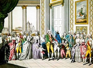 Kejser Leopold II og hans familie byder Ferdinand I, konge af Napoli og Sicilien og hans familie velkommen i Wien af Austrian School