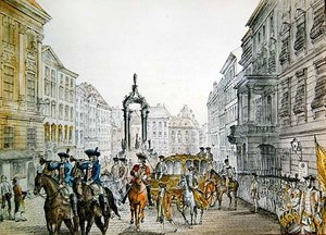 Imperial cortège i Graben, Wien, begyndelsen af det 19. århundrede (gravering) af Austrian School