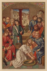 Jesus vasker disciplenes fødder (chromolith) af Austrian School