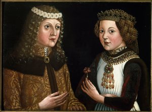 Portræt af Ladislaus Posthumous, konge af Bøhmen, Ungarn og Kroatien, med sin forlovede Magdalena af Valois af Austrian School