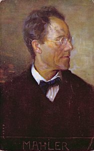 Postkort med et portræt af Gustav Mahler (1860-1911) ca. 1910 (farvelitografi) af Austrian School