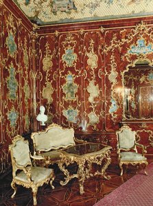 The Millionen Room panelet med figentræ indlagt med persiske miniaturer og dekoreret med forgyldt ornament, Schloss Schonbrunn, Wien
