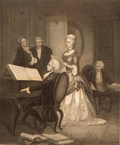 Wolfgang Amadeus Mozart akkompagnerer Caterina Maddalena Giuseppa (gravering) af Austrian School