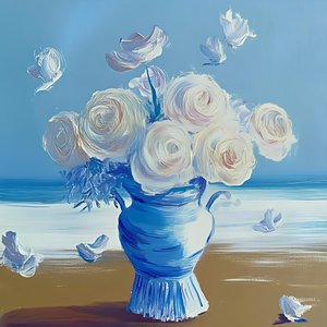 Blå vase med strandblomster af Avanesova Elena