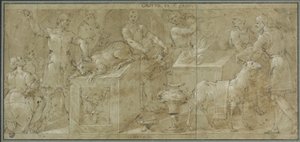 Aeneas og hans ledsagere forbereder dyr til ofring af Avanzino Nucci