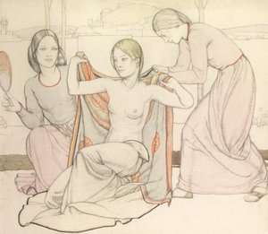 De badende (akvarel og blyant) af Averil Mary Burleigh