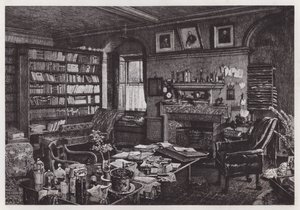 Charles Darwins studie på Down House (litho) af Axel (after) Haig