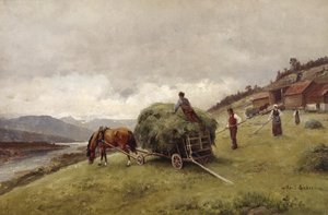 Kørsel af hø (olie på lærred)