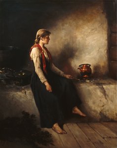 Pige ved pejsen