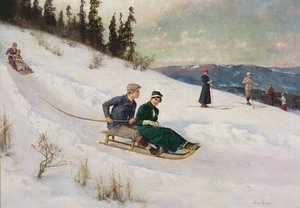 Slædekørsel og skiløb (olie på lærred)