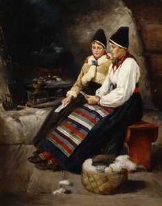 To piger læser et brev af Axel Hjalmar Ender