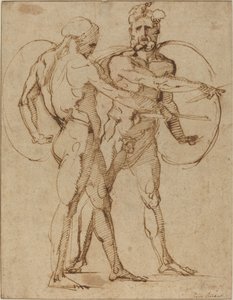To mandlige nøgenbilleder, ca. 1520 (pen og brunt blæk på lagt papir) af Baccio Bandinelli