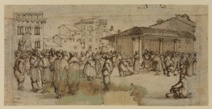 Markedsplads i Firenze, med figurer (kridt, pen og blæk, og vask på papir)