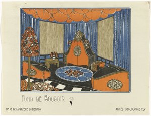 Gazette du Bon Ton, 1920 - nr. 10, Pl. XLV: Fond de Boudoir (titel på objekt) af Bagge and Huguet