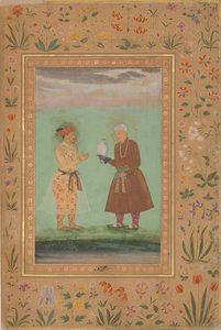 Jahangir og hans far, Akbar, Folio fra Shah Jahan Album, verso: ca. 1630 af Balchand