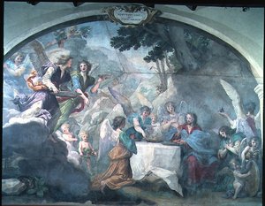 Kristus tjent af engle af Baldassare  Franceschini