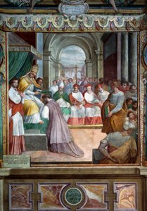 Celestine III indviede den første biskop af Viterbo i 1192, detaljer af fresker af Baldassare Croce af Baldassare Croce