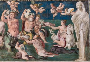 Venus triumf, marine scene med delfiner og amoriner