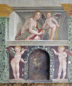 The Hall of Prospective Hall of Prospective detalje af trompe loeil niche, der forestiller Venus og Amor, 1518-19 fresco