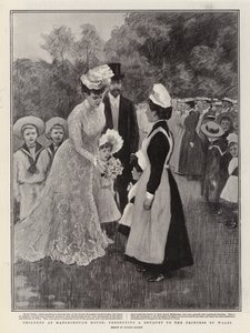 Børn i Marlborough House overrækker en buket til prinsessen af Wales (litografi)