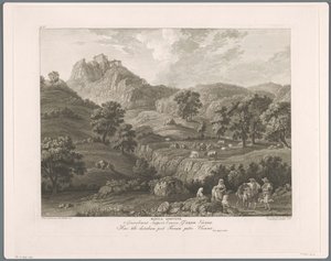 Udsigt over Roccagiovine Rocca Giovine (titel på objekt) Suite de VI vues des Environs de Rome (...) (serietitel)