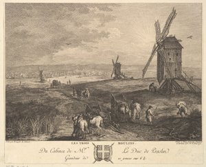 De tre vindmøller Les Trois Moulins efter et maleri i samlingen af Duc de P..., 1772