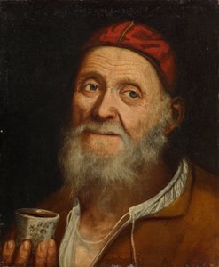 Gammel mand med et kaffekrus af Balthasar Denner