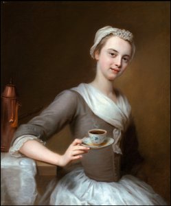 Rokoko: Tilbyder en kop kaffe par Denner, Balthasar (1685-1749). Olie på lærred, 76x63,2. Privat samling