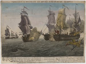 Combat Memorable between the Pearson and Paul Jones..., ca. 1780 (gravering) af Balthasar Friedrich Leizelt