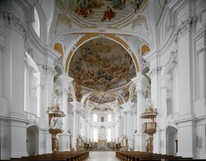 Indvendigt billede af klosterkirken af arkitekt Johann Balthasar Neumann (1687-1753) Neresheim, Tyskland