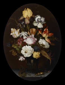 Stilleben med blomster i en glasvase af Balthasar van der Ast