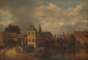 Udsigt over byen Haarlem, taget fra Spaarne-floden, som viser Eendjespoort af Balthasar van der Veen