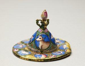 Skål med låg, underkop og ske med astrologisk dekoration, begyndelsen af 1800-tallet