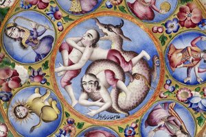 Skål med låg, underkop og ske med astrologisk dekoration, begyndelsen af 1800-tallet af Baqir