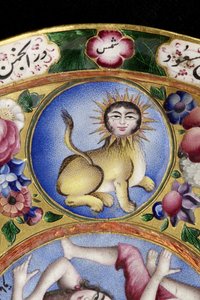 Skål med låg, underkop og ske med astrologisk dekoration, begyndelsen af 1800-tallet
