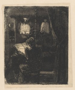 Sientje Mesdag-van Houten læser ved bordet