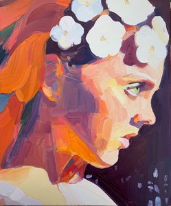 Fire, 2018 (olie på lærred) af Barbara Hoogeweegen