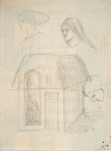 Uidentificeret arkitektonisk skitse (grafit på papir) af Barbara Leigh Smith Bodichon