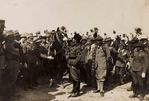 Benito Mussolini med sin fascist og Italo Balbo i Libyen i Tripoli (s/h foto) af Barbera La