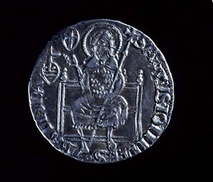 Bagsiden af en stor gulf forestillende St. Johannes Døberen, præget 1376 (sølv) (for forside se 119193) af Barduccio di Chierichino