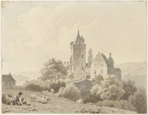 Hvilende hyrde ved Schloss Lansberg af Barend Cornelis Koekkoek